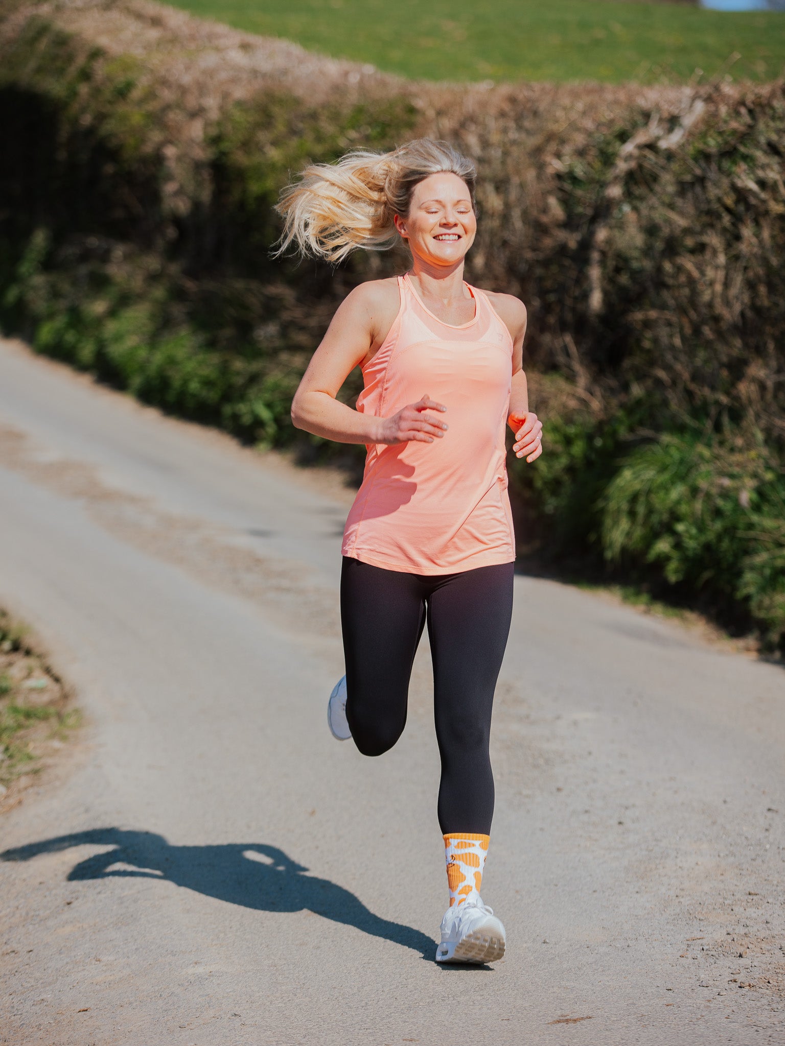 Orange Cow Print Sports Socks | Ribbed Crew