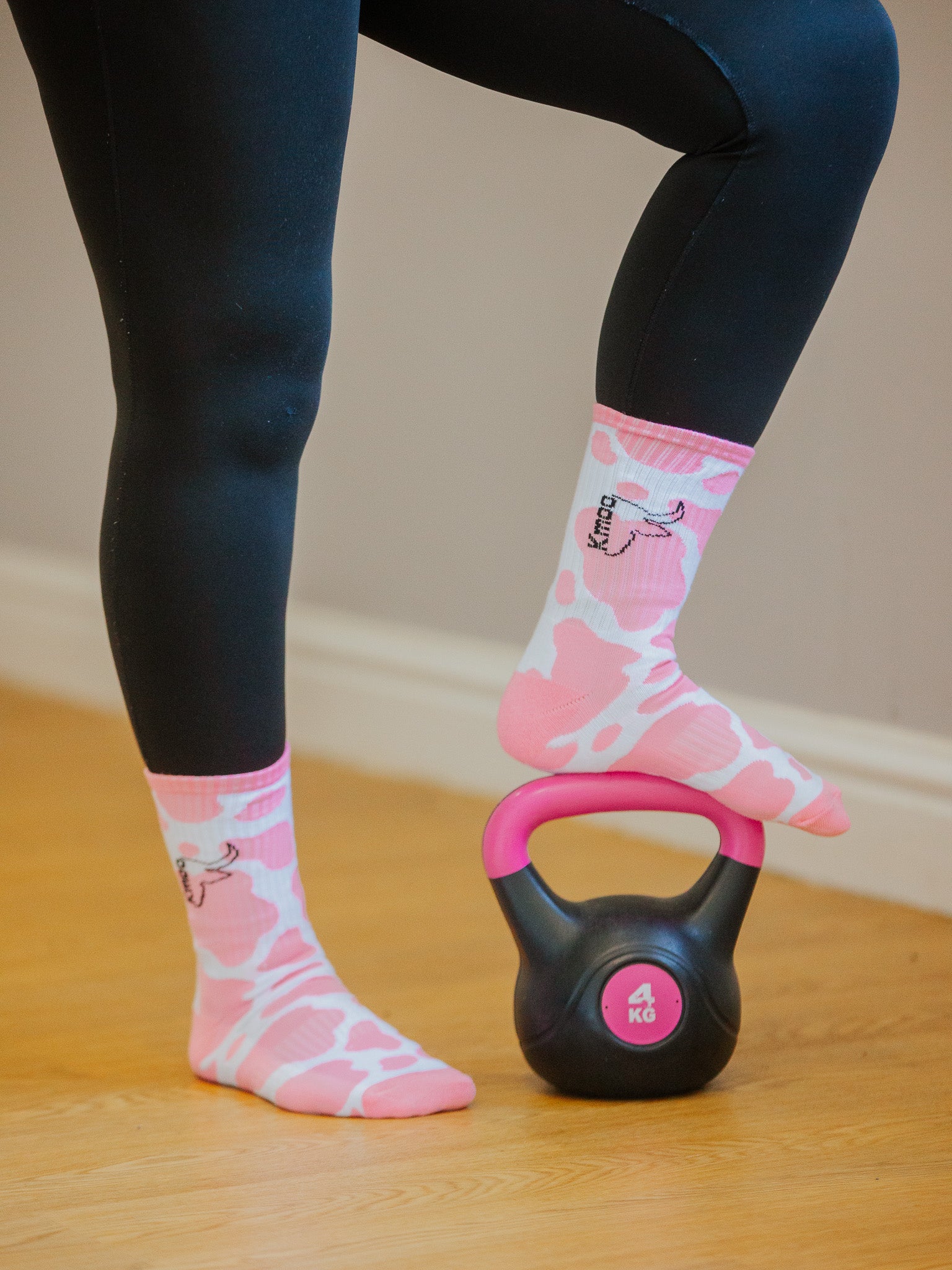 Pink Cow Print Sports Socks | Ribbed Crew