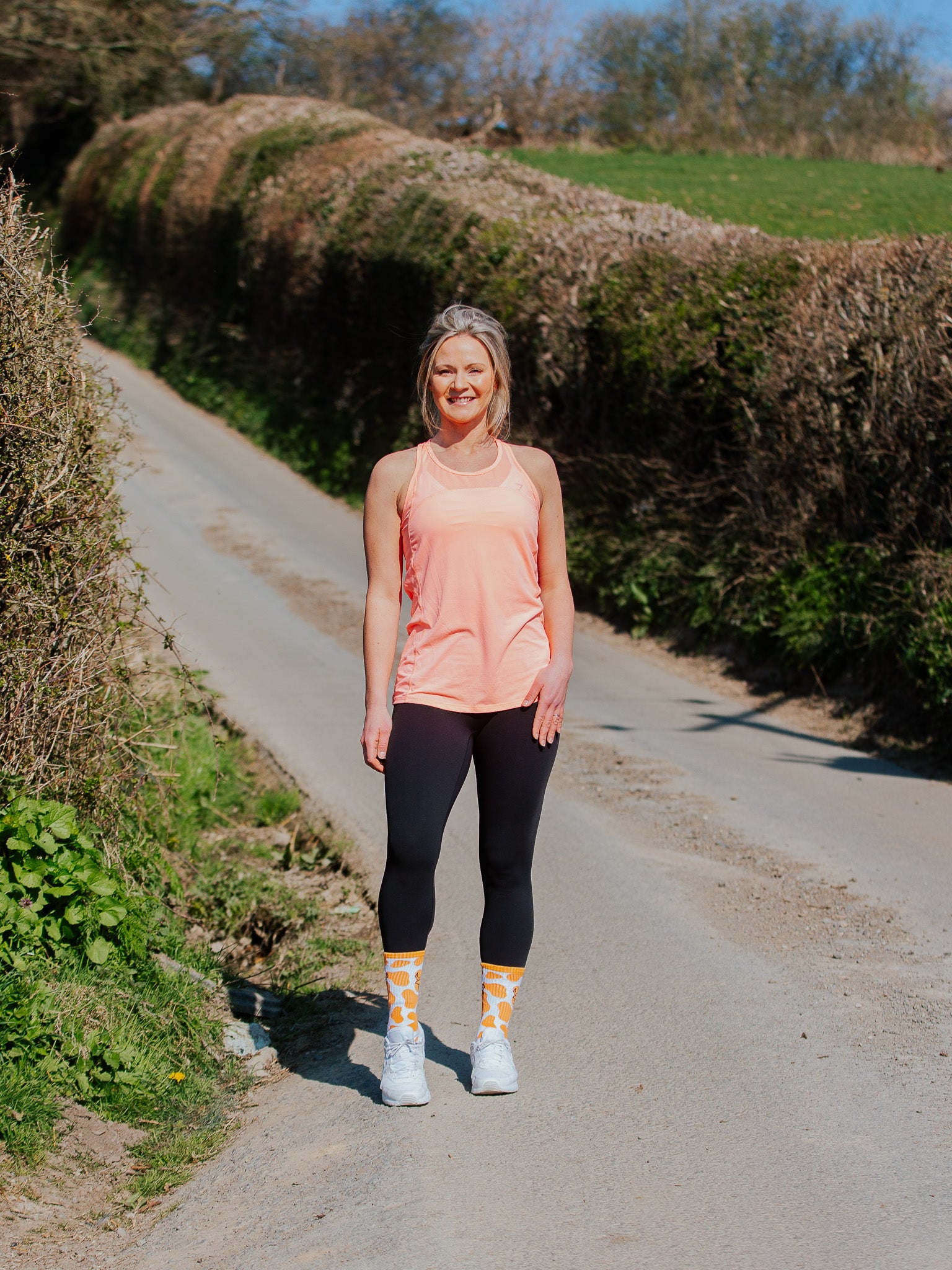 Orange Cow Print Sports Socks | Ribbed Crew