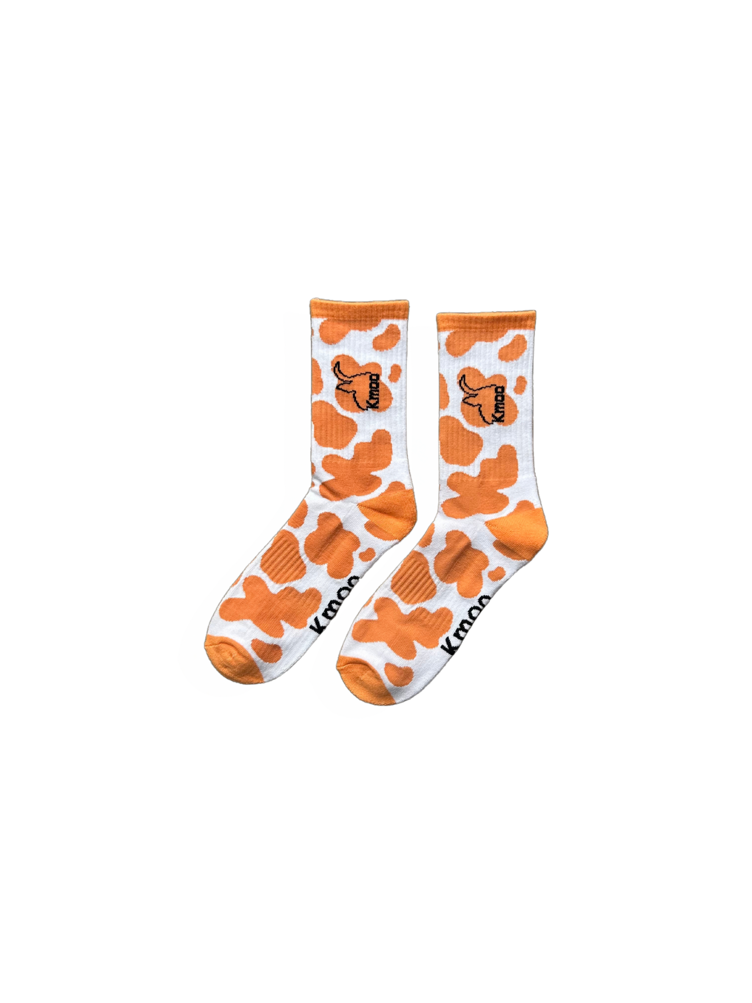 Orange Cow Print Sports Socks | Ribbed Crew