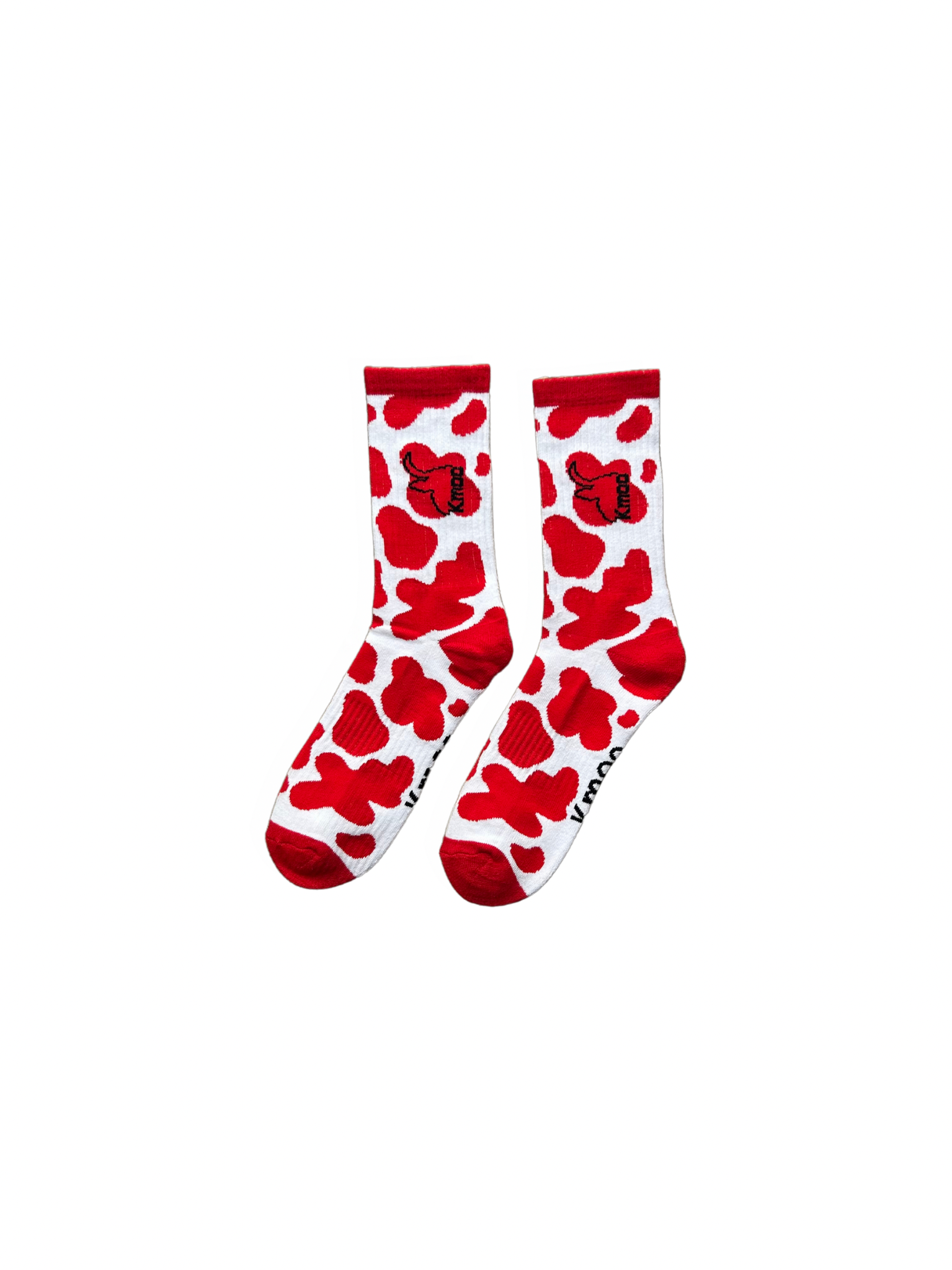 Red Cow Print Sports Socks | Ribbed Crew