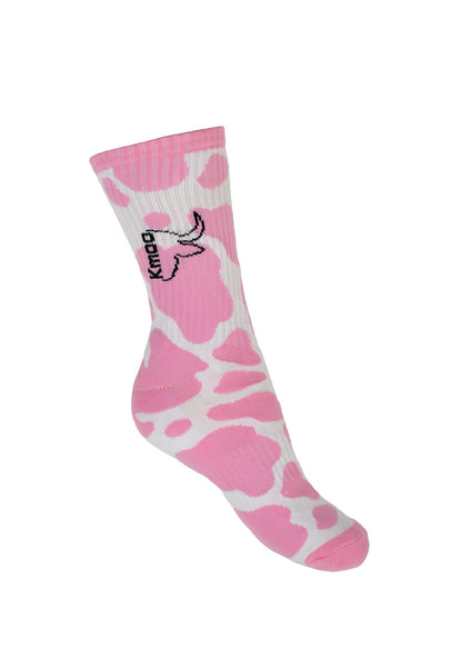 Pink Cow Print Sports Socks | Ribbed Crew
