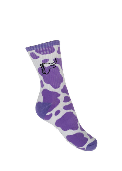Purple Cow Print Sports Socks | Ribbed Crew
