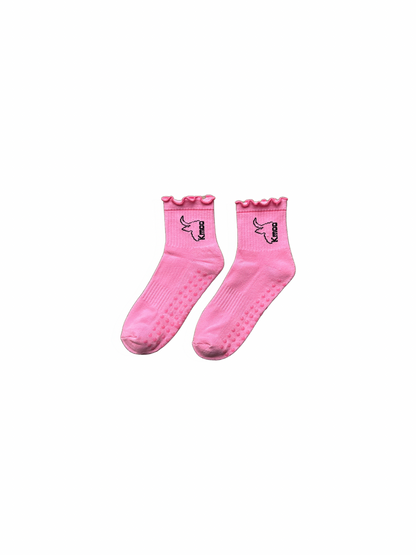 Pink Frill Yoga Socks | Non-Slip Quarter